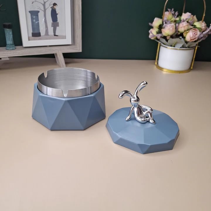 CORALTREE CORAL TREE Stainless Steel & Plastic Base Portable Ashtray Spinning Lid Modern Tabletop Ashtray With Non Slip Stronger Base for Home Office Indoor or Outdoor for Men & Women (Grey) - Image 3