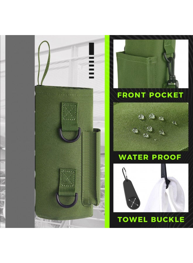 Domensi Domensi Magnetic Water Bottle Holder Gym Water Bottle Carrier Bag with Phone Pocket Water Bottle Pouch Sleeve with Silicone Towel Buckle and Sling for Men Women Gym Accessories Organizer (Army Green)  - Image 2