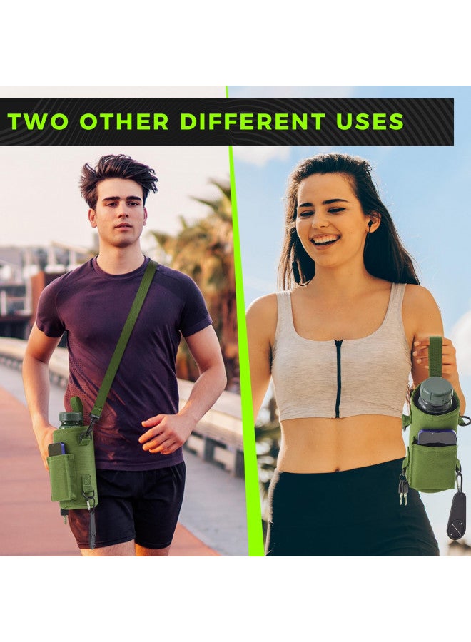Domensi Domensi Magnetic Water Bottle Holder Gym Water Bottle Carrier Bag with Phone Pocket Water Bottle Pouch Sleeve with Silicone Towel Buckle and Sling for Men Women Gym Accessories Organizer (Army Green)  - Image 4