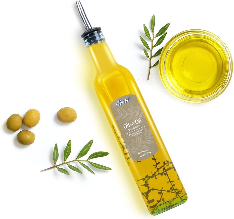 EHOMEA2Z Italian Glass Olive Oil Dispenser Bottle - 16 Oz, Oil and Vinegar Cruet with Stainless Steel Spout for Kitchen, Slight Green Tint (1, 473ml) - Image 2