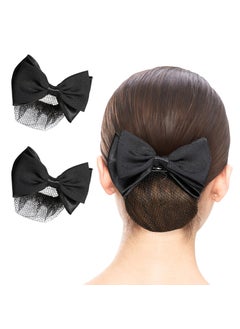 Beaupretty 2 Pieces Hair Snood Net Barrette Mesh Clip Elastic Butterfly Bun Bow Headdress for Lady Women Dance Office Black