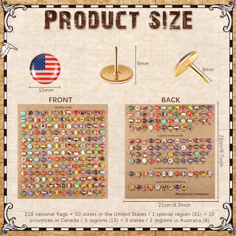 Fumete 289 Pcs Flags Push Pins for Map World Creative Push Pins National Flag Thumb Tacks Creative Drawing Thumbtack for World Travel Map, Bulletin Board, Pinboard, Office - Image 2