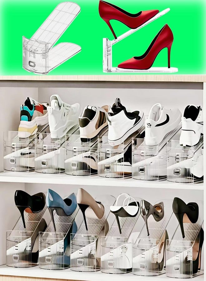 Euberla Shoe Slots Organizer for Closet 12PACK Shoe Stacker Adjustable Shoe Slots Organizer Shoe Space Savers Double Layer Stack Shoe Racks for Closet Organization Organizador de Zapatos (Transparent) - Image 1