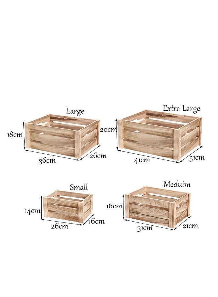 FFD Wooden Crates with Handles - 4-Piece Nesting Storage Bins Set, Multi-Use Wooden Storage Boxes for Party, Office, Bedroom, Kitchen" - Image 2