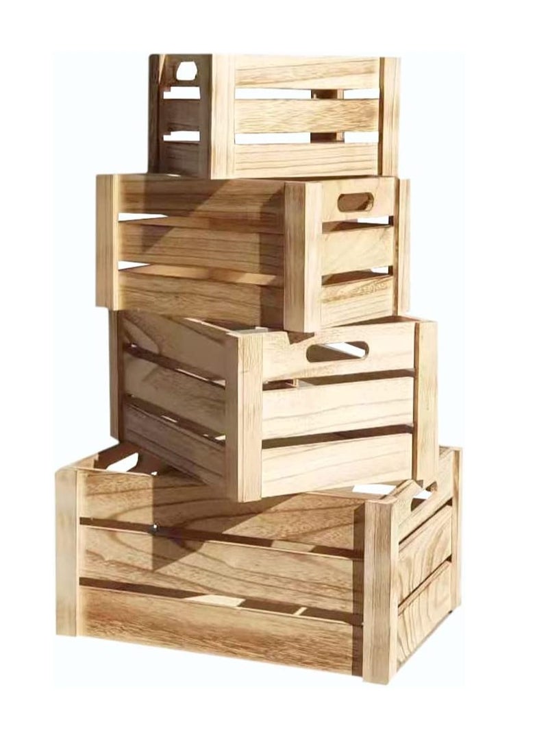 FFD Wooden Crates with Handles - 4-Piece Nesting Storage Bins Set, Multi-Use Wooden Storage Boxes for Party, Office, Bedroom, Kitchen" - Image 1