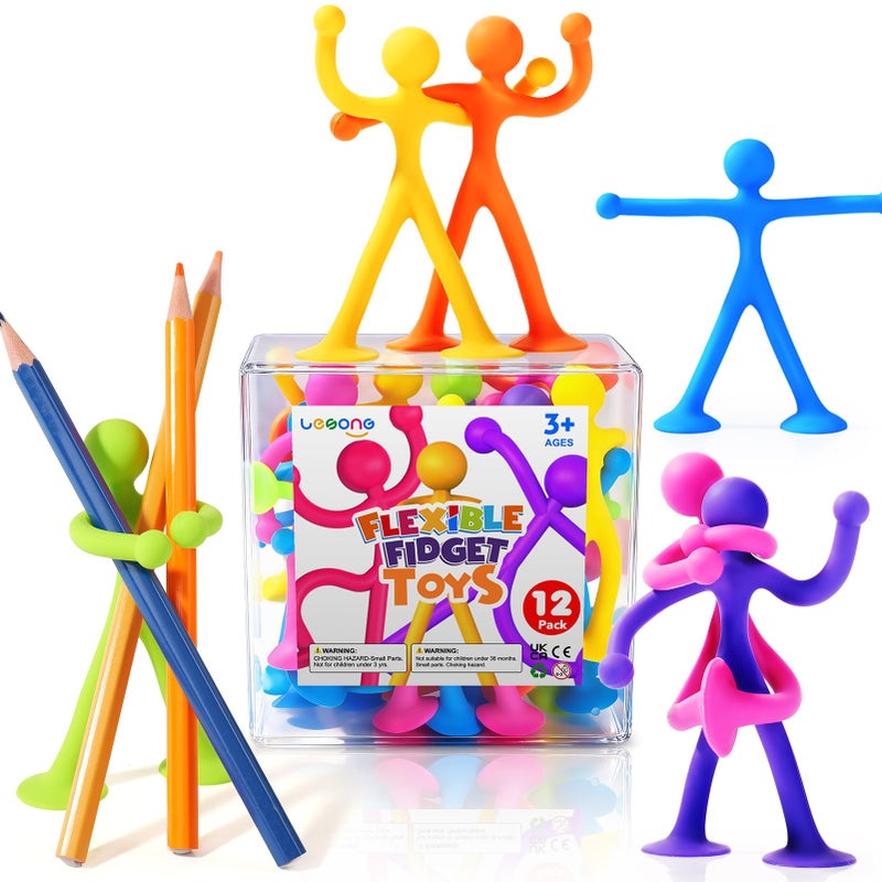 LESONG Quiet Fidget Toys for Kids 12 Pack Bendable Sensory Toys with Suction Cups Fidget Toys for Autism ADHD Calming Classroom Travel Easter Gifts for Kids - Image 3