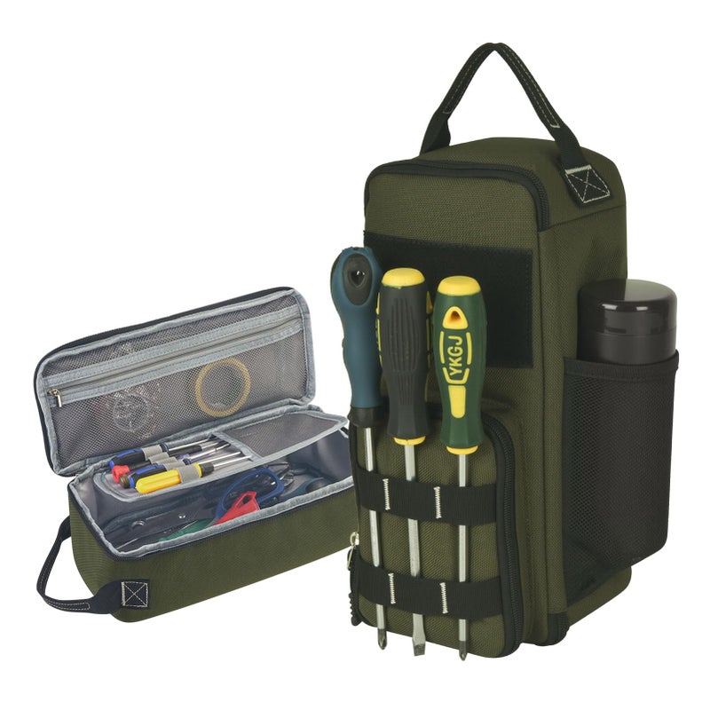 LAKE OF FIRE 12.6" Small Tool Bag Pouch for Men with Multiple Pockets, Waterproof Heavy Duty Tool Bag Organizer with Zipper and Portable Handle (Green) - Image 1