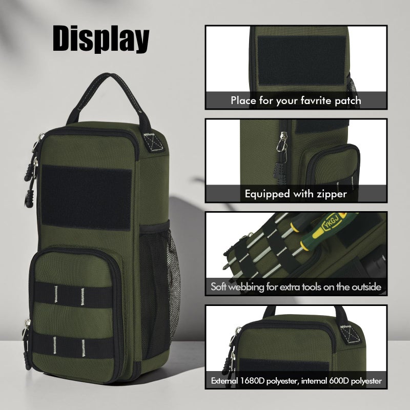 LAKE OF FIRE 12.6" Small Tool Bag Pouch for Men with Multiple Pockets, Waterproof Heavy Duty Tool Bag Organizer with Zipper and Portable Handle (Green) - Image 4