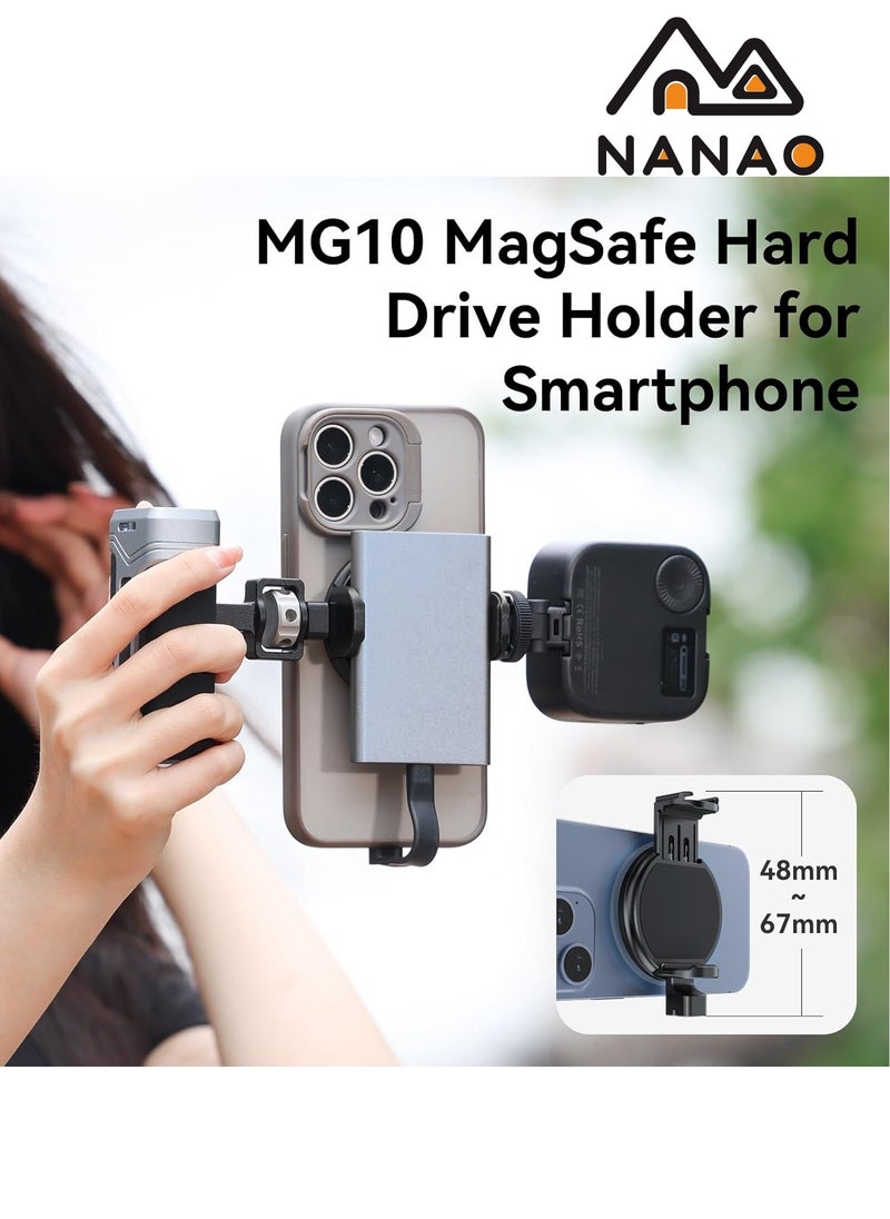 NANAO MG10 Magnetic Phone Tripod Mount Adapter with Hard Drive Holder Clamp, Phone Tripod Mount Holder with Cold Shoe for iPhone 15 14 13 12 Pro Max Pro Plus Mini and MagSafe Case  - Image 1