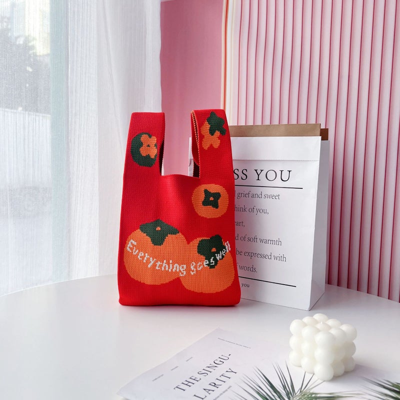 New year knitted bag festive handbag wool tote bag womens clutch bag Korean style niche design wholesaleNew Year series-orange red New Year series-orange red 