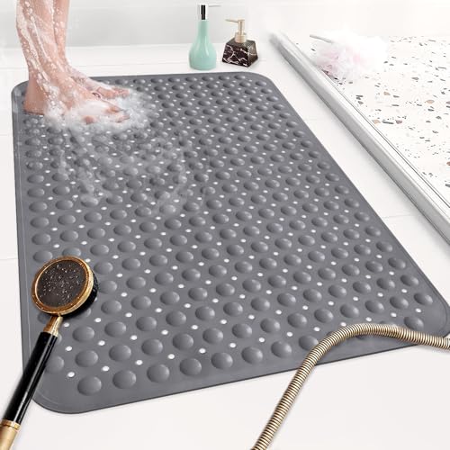 Mofonky Shower Mat Non Slip: 35.4 x 23.6 Inch Extra Large TPE Shower Mats for Inside Shower - Anti Slip Shower Stall Matt with Drain Hole and Suction Cups for Elderly - Image 1