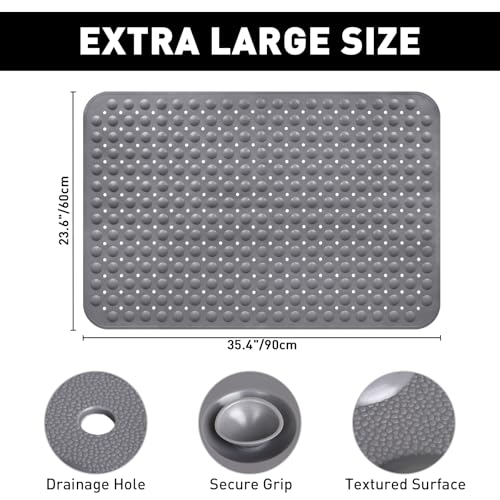 Mofonky Shower Mat Non Slip: 35.4 x 23.6 Inch Extra Large TPE Shower Mats for Inside Shower - Anti Slip Shower Stall Matt with Drain Hole and Suction Cups for Elderly - Image 2