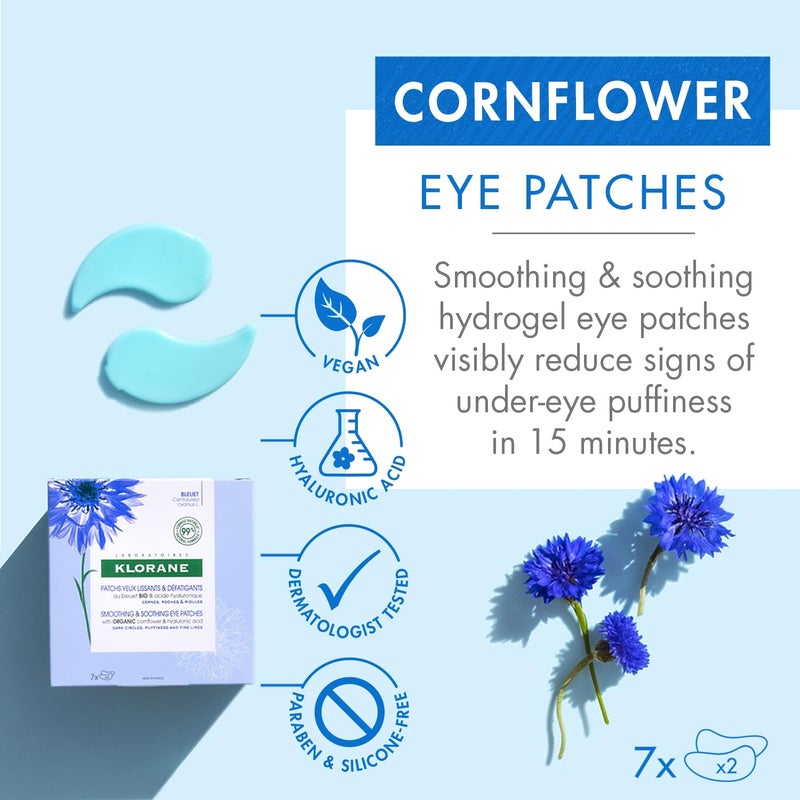 Klorane Smoothing and Soothing Eye Patches with Cornflower and Hyaluronic Acid, 7 ct. - Image 2