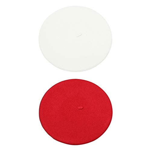 ICSTH French Beret - Wool Solid Color Womens Beanie Cap Hat (One Size, 2PCS RED and White) - Image 3