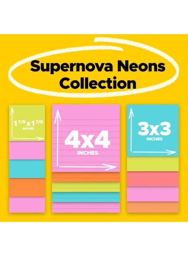Post-it Super Sticky Notes, Assorted Sizes, 15 Pads, 2X The Sticking Power, Supernova Neons Collection, Neon Colors (Orange, Pink, Blue, Green), Recyclable (4423-15SSMIA) - Image 2