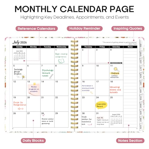 Taja Planner 20262027 Academic Year Monthly and Weekly Calendar Planner Jul 2026 Jun 2027 Hardcover Teacher Student Planning Agenda book with Tabs Perfect for School Office Supplies 63 x 85 Wildflowers - Image 3