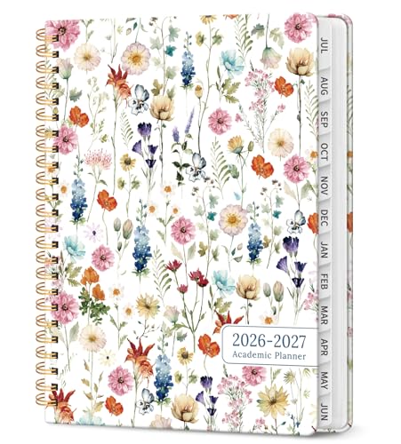 Taja Planner 20262027 Academic Year Monthly and Weekly Calendar Planner Jul 2026 Jun 2027 Hardcover Teacher Student Planning Agenda book with Tabs Perfect for School Office Supplies 63 x 85 Wildflowers - Image 1