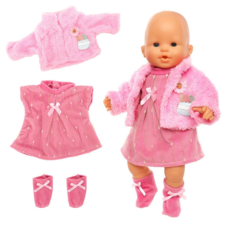 ENOCHT Baby Doll Clothes Casual Cute Pink Suit with Dress Coat Socks Suitable for 1416 inch Dolls 3Piece Set - Image 3