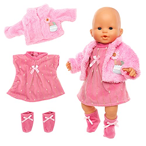 ENOCHT Baby Doll Clothes Casual Cute Pink Suit with Dress Coat Socks Suitable for 1416 inch Dolls 3Piece Set - Image 1