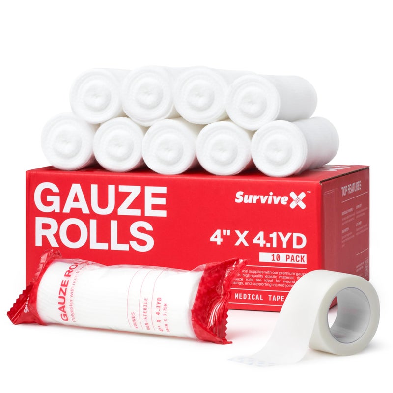 SurviveX - 4" Stretch Gauze Roll â€“ Conforming Medical Bandage Wrap for Wound Care, First Aid, and Injury Dressing, 10 Count - Image 1