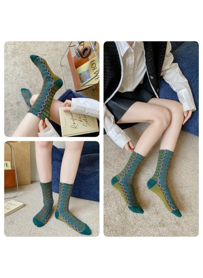 FORJMMP Vintage Embroidered Animals/Fruits Socks for Women, Colorful Crew Socks, 5 Pairs-waves, 5-8 - Image 5