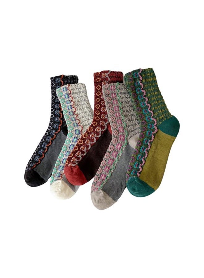 FORJMMP Vintage Embroidered Animals/Fruits Socks for Women, Colorful Crew Socks, 5 Pairs-waves, 5-8 - Image 1