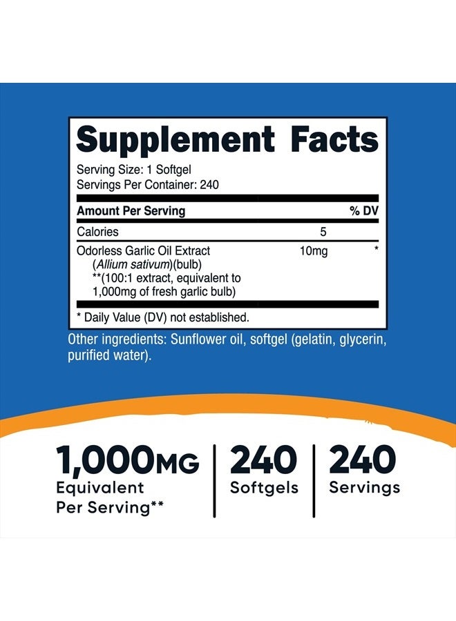 Nutricost Garlic 1000mg, 240 Softgels - Premium Gluten Free Garlic Supplement  - Image 2
