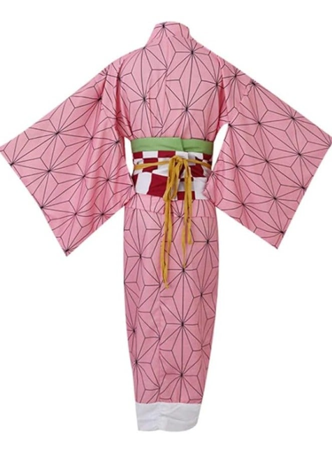 Anime Demon Slayer Kamado Nezuko Cosplay Female Kimono with Leggings, Bamboo and Headwear Cosplay Costume