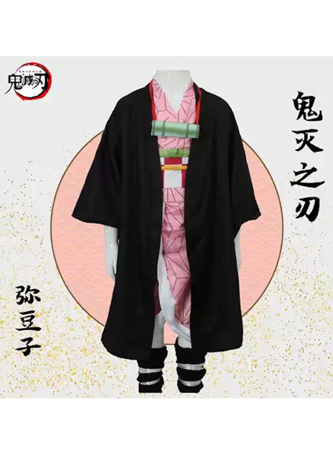 Anime Demon Slayer Kamado Nezuko Cosplay Female Kimono with Leggings, Bamboo and Headwear Cosplay Costume