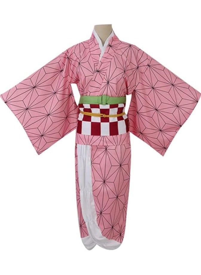 Anime Demon Slayer Kamado Nezuko Cosplay Female Kimono with Leggings, Bamboo and Headwear Cosplay Costume