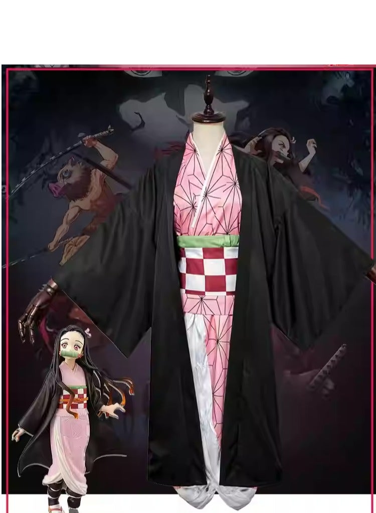 Anime Demon Slayer Kamado Nezuko Cosplay Female Kimono with Leggings, Bamboo and Headwear Cosplay Costume