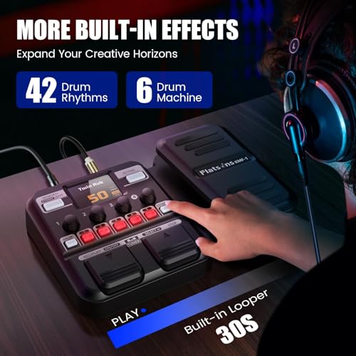Flatsons KMF-1 Guitar Pedal, 77 Effects Guitar Multi Effects Pedal with 50 Preset, 42 Drum Rhythm, 18 Amp/Cab, Upgraded Color Screen, Aux In, Guitar Tuner Looper Expression Wah Volume Distortion Pedal - Image 5