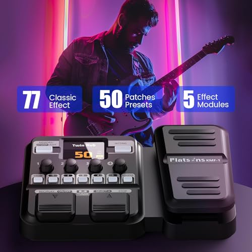 Flatsons KMF-1 Guitar Pedal, 77 Effects Guitar Multi Effects Pedal with 50 Preset, 42 Drum Rhythm, 18 Amp/Cab, Upgraded Color Screen, Aux In, Guitar Tuner Looper Expression Wah Volume Distortion Pedal - Image 4
