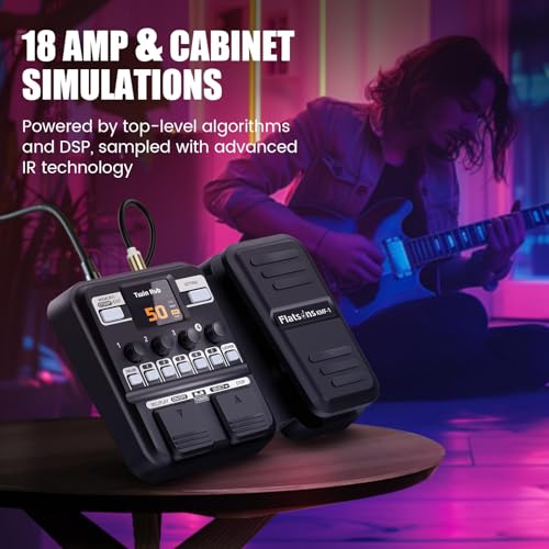 Flatsons KMF-1 Guitar Pedal, 77 Effects Guitar Multi Effects Pedal with 50 Preset, 42 Drum Rhythm, 18 Amp/Cab, Upgraded Color Screen, Aux In, Guitar Tuner Looper Expression Wah Volume Distortion Pedal - Image 3