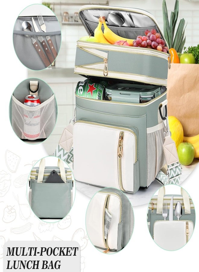 LOKASS Lunch Box & Lunch Bag for Women Men Double Deck,Large Insulated Adult Lunch Box Leakproof Lunchbox Cooler Bag for Work Picnic Beach,（Olive Green16L） - Image 2