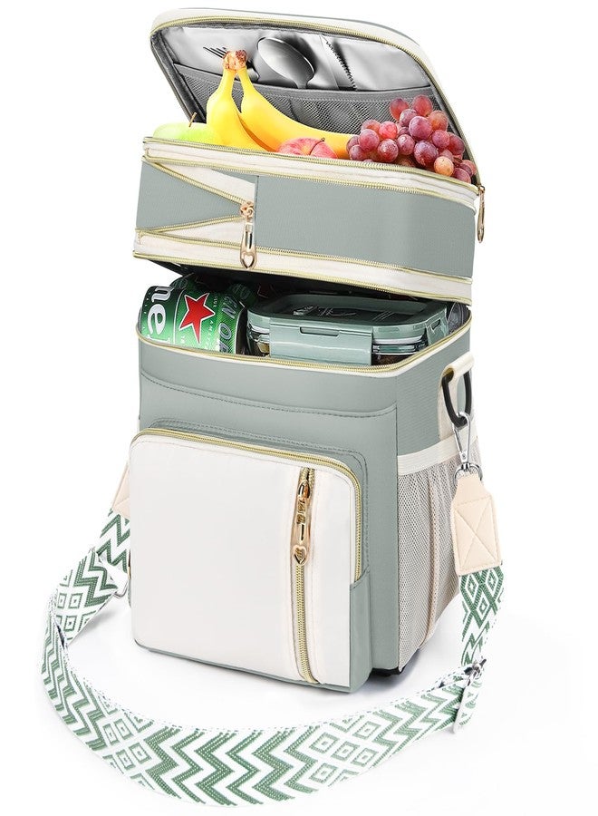 LOKASS Lunch Box & Lunch Bag for Women Men Double Deck,Large Insulated Adult Lunch Box Leakproof Lunchbox Cooler Bag for Work Picnic Beach,（Olive Green16L） - Image 1