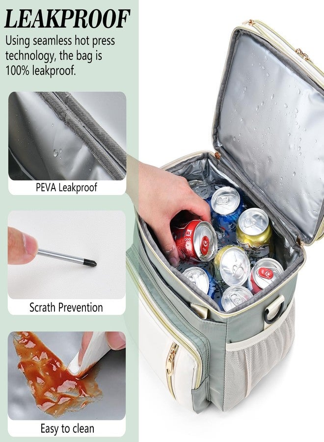 LOKASS Lunch Box & Lunch Bag for Women Men Double Deck,Large Insulated Adult Lunch Box Leakproof Lunchbox Cooler Bag for Work Picnic Beach,（Olive Green16L） - Image 4