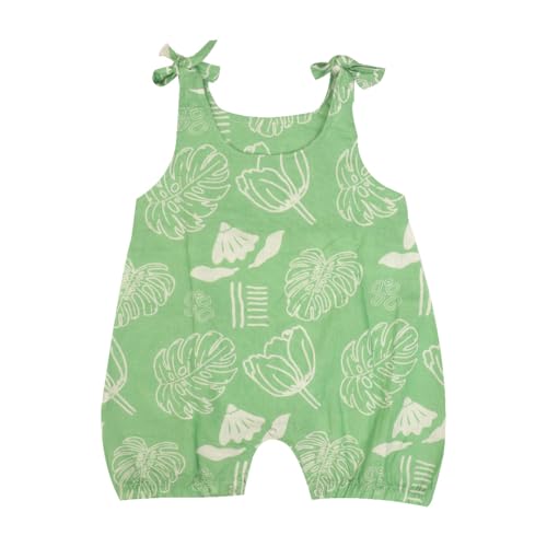 A toddler thing Romper For Babies|Mulmul Cotton|Perfect for Summer|Cotton Knot Type Romper|Breezy Leaf|0-3m - Image 1