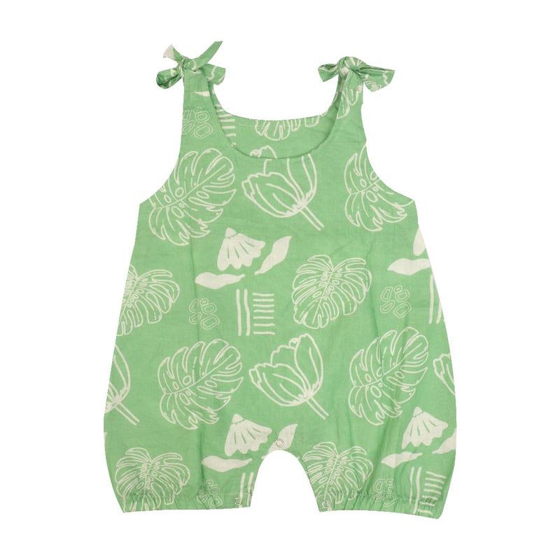 A toddler thing Romper For Babies|Mulmul Cotton|Perfect for Summer|Cotton Knot Type Romper|Breezy Leaf|0-3m - Image 5