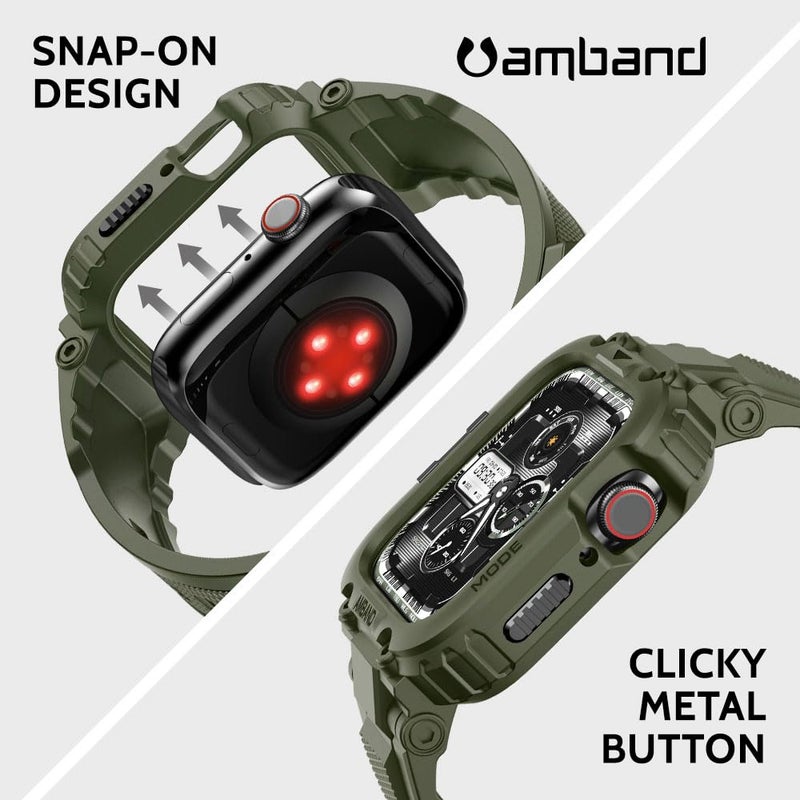 amBand Compatible with Apple Watch Series 9/8/7/6/5/4 & SE 3/2/1 41mm/40mm Band Case for Men, M1 Sport Rugged Case with Strap Military Protective Cover Bumper for iWatch 41/40 mm 38mm - Army Green - Image 4