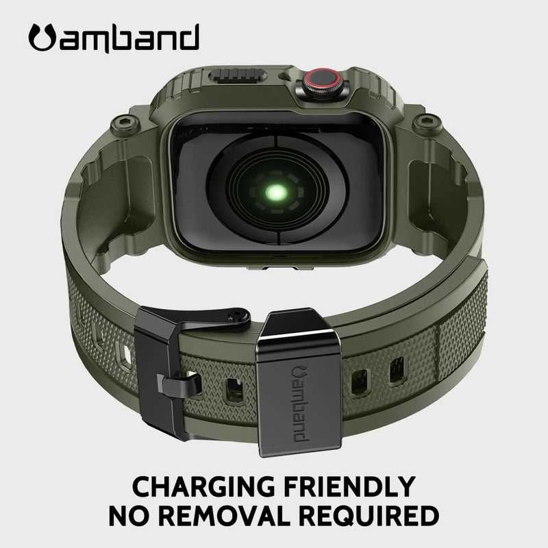 amBand Compatible with Apple Watch Series 9/8/7/6/5/4 & SE 3/2/1 41mm/40mm Band Case for Men, M1 Sport Rugged Case with Strap Military Protective Cover Bumper for iWatch 41/40 mm 38mm - Army Green - Image 5