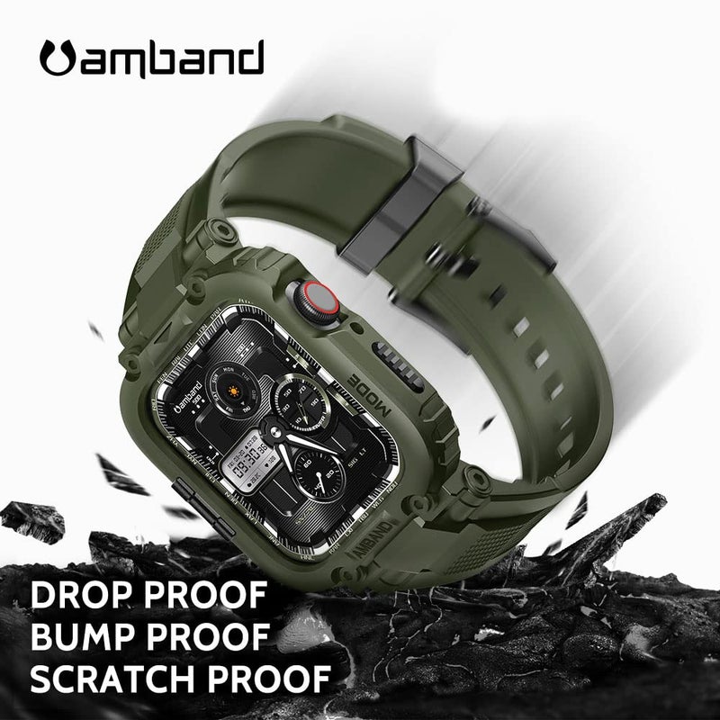 amBand Compatible with Apple Watch Series 9/8/7/6/5/4 & SE 3/2/1 41mm/40mm Band Case for Men, M1 Sport Rugged Case with Strap Military Protective Cover Bumper for iWatch 41/40 mm 38mm - Army Green - Image 3