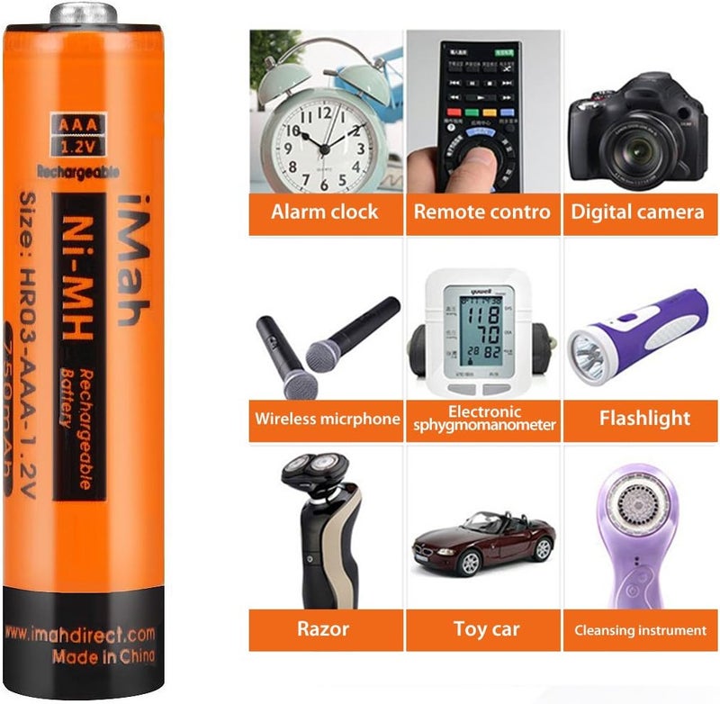 iMah 12-Pack 1.2V 750mAh Ni-MH AAA Rechargeable Battery for Panasonic Cordless Phones Also Compatible with BK40AAABU HHR-55AAABU HHR-65AAABU HHR-75AAA/B HHR-4DPA/4B BK30AAABU BT205662 and Solar Lights - Image 2