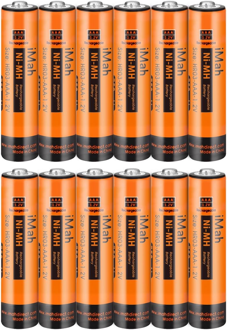 iMah 12-Pack 1.2V 750mAh Ni-MH AAA Rechargeable Battery for Panasonic Cordless Phones Also Compatible with BK40AAABU HHR-55AAABU HHR-65AAABU HHR-75AAA/B HHR-4DPA/4B BK30AAABU BT205662 and Solar Lights - Image 1