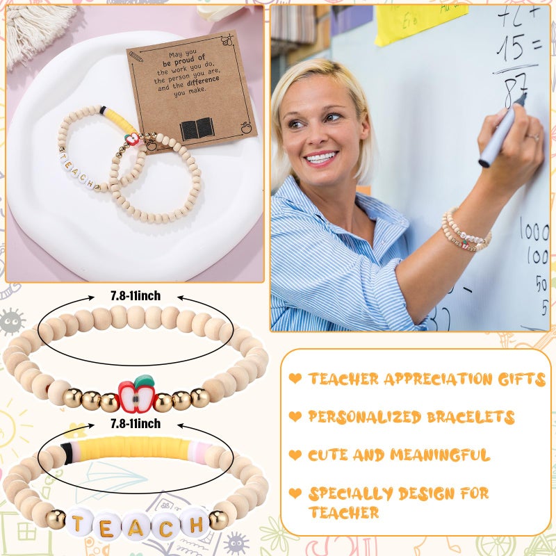 Juinte 6 Sets Teacher Appreciation Gifts Crochet Pencil Dolls with Thank You Teacher Card and Bracelet Presents for Teacher's Day Positive Graduation End of Year from Students - Image 4