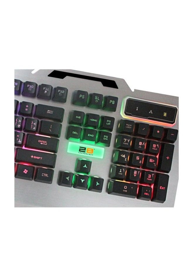 2بي لوحة مفاتيح الألعاب المعدنية متعددة الوسائط 2B KB305 – إضاءة خلفية بثلاثة ألوان، تخطيط عربي وإنجليزي، هيكل معدني - Image 2