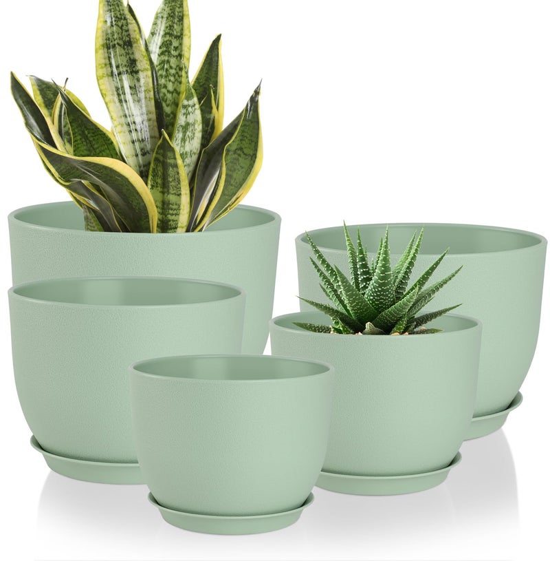 YNNICO Plant Pots 10/9/8/7.5/7 inch Flower Pots with Multi Mesh Drainage Holes, Planters for Indoor Outdoor Garden Plants and Flowers. (Green) - Image 1