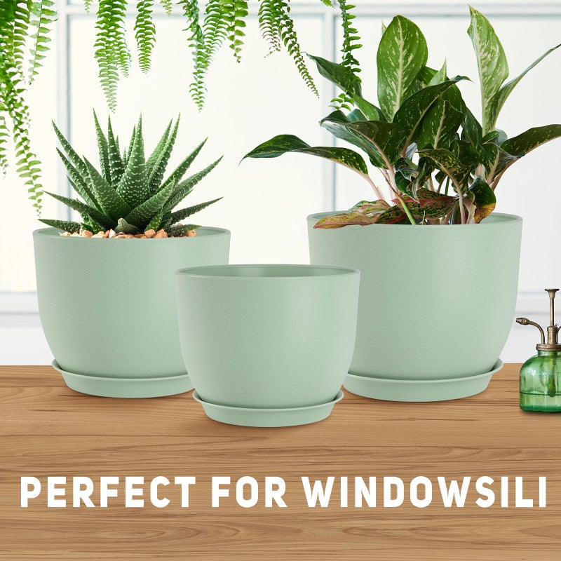 YNNICO Plant Pots 10/9/8/7.5/7 inch Flower Pots with Multi Mesh Drainage Holes, Planters for Indoor Outdoor Garden Plants and Flowers. (Green) - Image 5