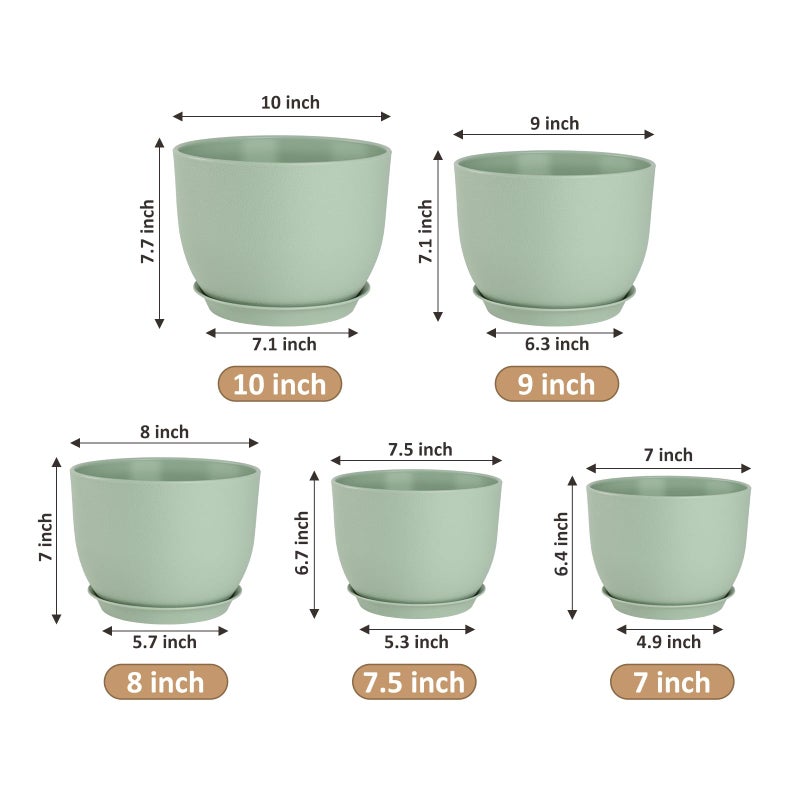 YNNICO Plant Pots 10/9/8/7.5/7 inch Flower Pots with Multi Mesh Drainage Holes, Planters for Indoor Outdoor Garden Plants and Flowers. (Green) - Image 2
