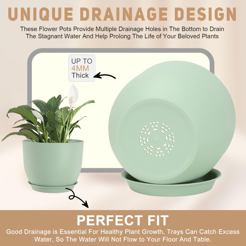 YNNICO Plant Pots 10/9/8/7.5/7 inch Flower Pots with Multi Mesh Drainage Holes, Planters for Indoor Outdoor Garden Plants and Flowers. (Green) - Image 3